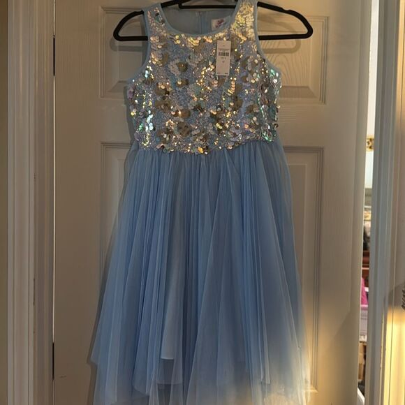 NWT Justice Girls SZ 12 Charming Light Blue Sequin Dress Retail $60 - Picture 2 of 8